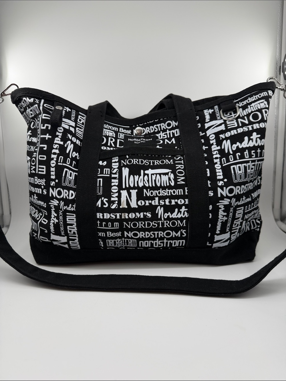 Nordstrom Black and White Logo Canvas Tote with Strap